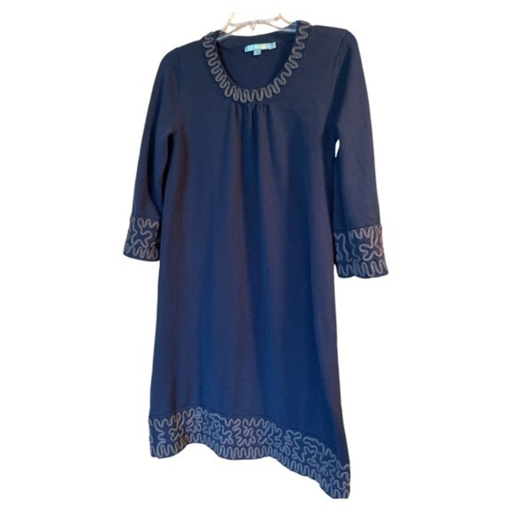 Boden Women’s Venice Sweater Dress Navy Wool Blend Embroidered‎ Ribbon Size 10